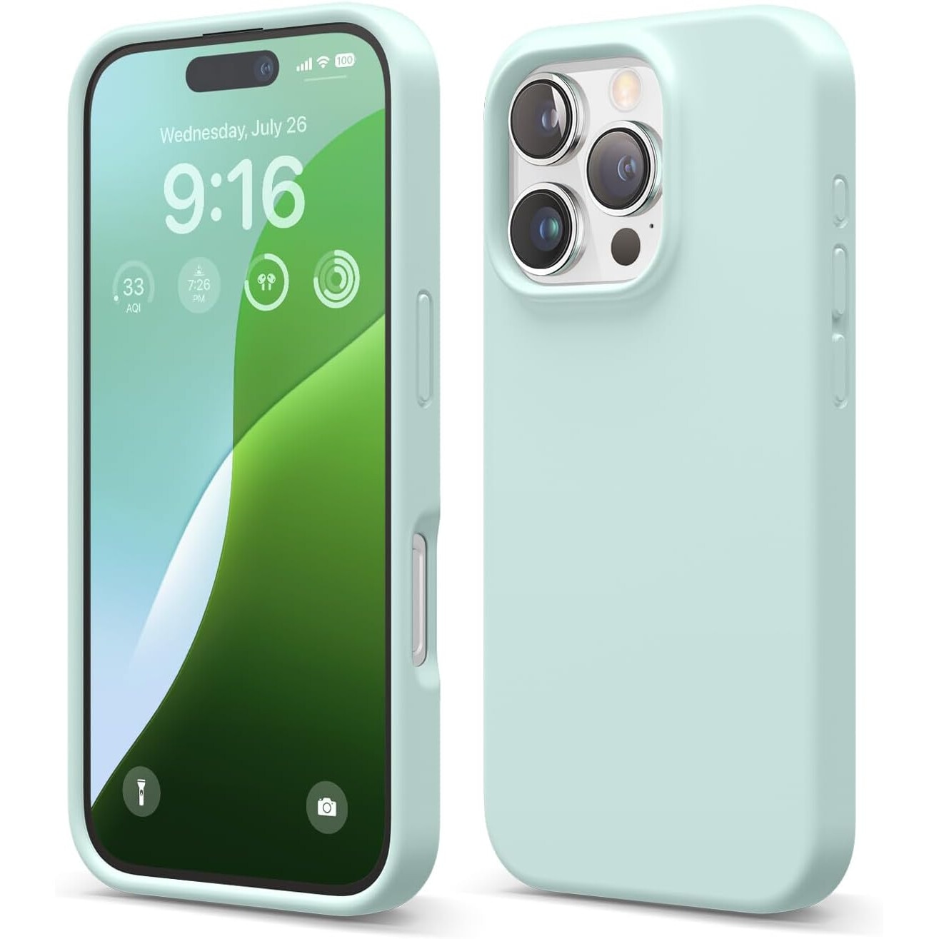 Husa pentru iPhone 16 Pro DaDen®, Ultra Slim, Silicon, Calitate Premium, Interior din microfibra, Verde menta