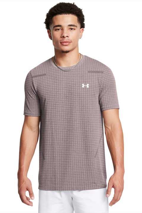 Under Armour, Tricou cu imprimeu logo, pentru fitness Vanish, Grej