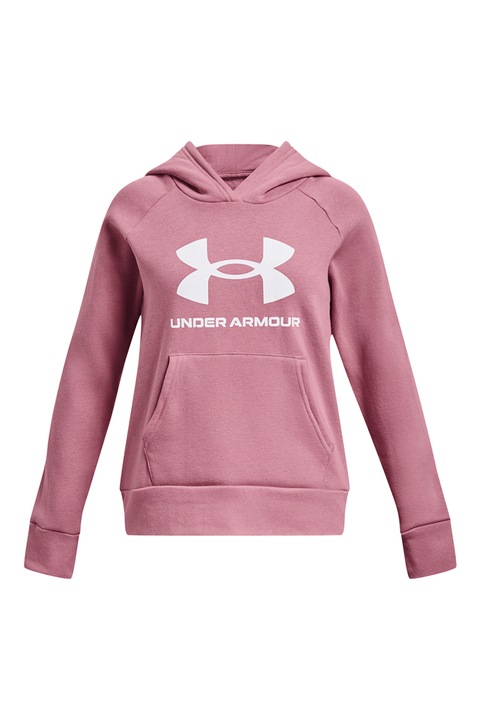 Under Armour, Kapucnis bő fazonú sportpulóver logómintával, Fehér/Púderrózsaszín