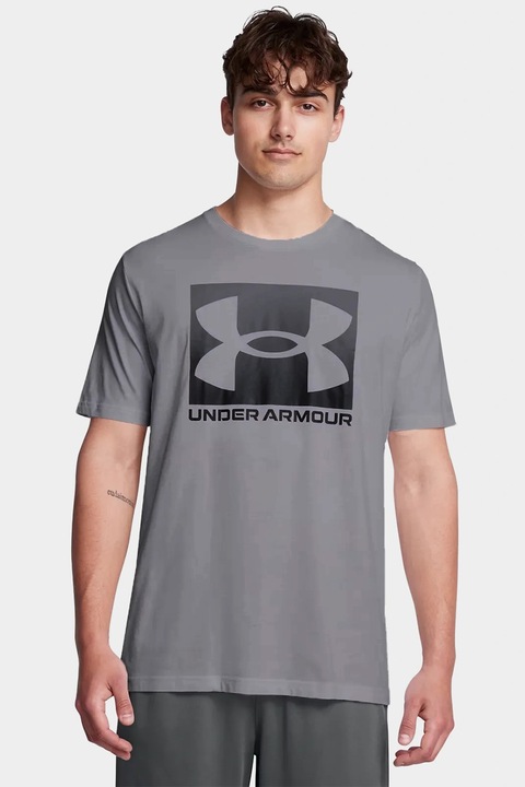 Under Armour, Tricou lejer cu logo Boxed, Negru/Gri deschis