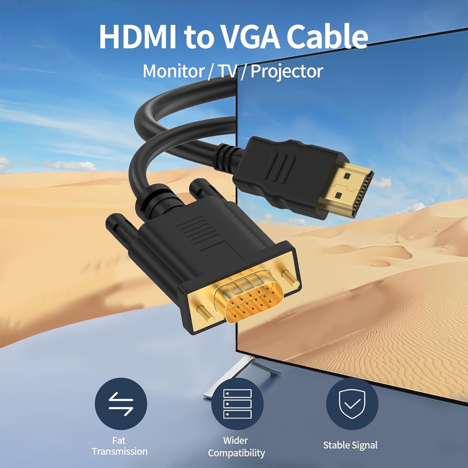 Cablu HDMI la VGA, Axroad Mall, 1080P de inalta rezolutie, Plug si Play ...