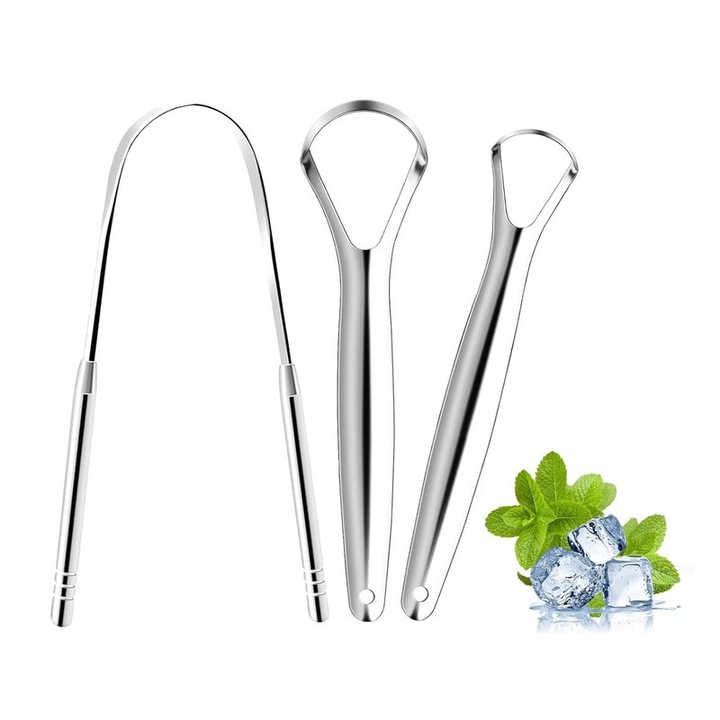 3 rozsdamentes acél nyelvkaparó készlet, nyelvtisztítás, szájhigiénia, felnőtt és gyermek