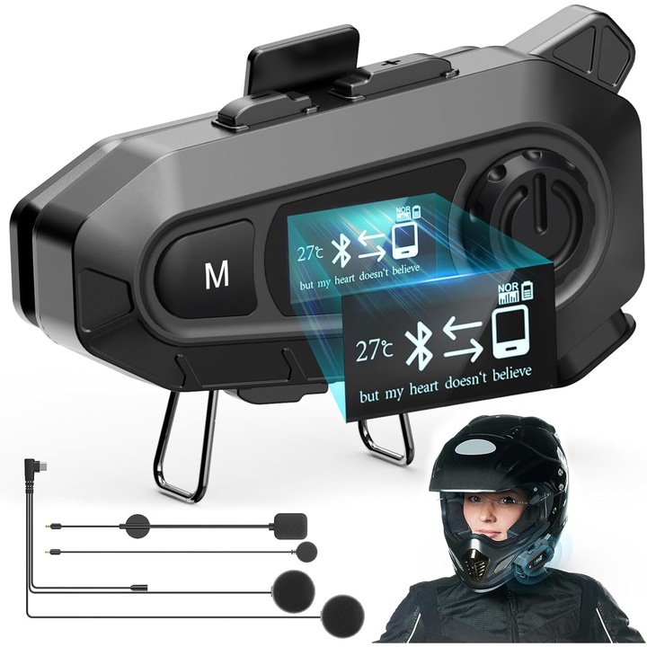 Motoros sisak hangszóró, VINTOP, LED, 2 féle mikrofon, kettős zajcsökkentés, automatikus válasz, zenevezérlés hívásokhoz, gyors töltés, ébresztés, IP67, Fekete