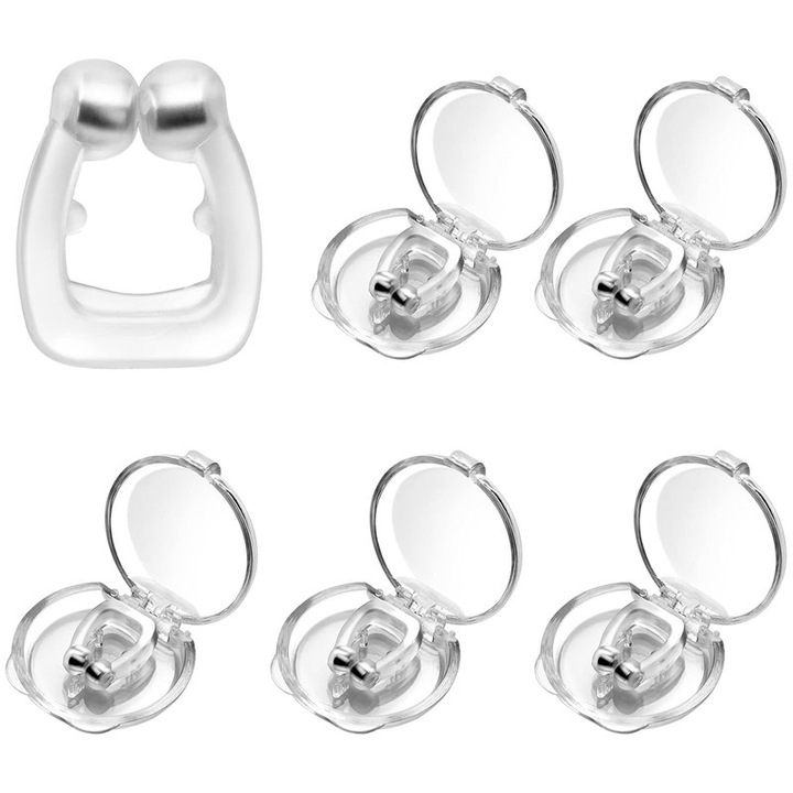 Комплект от 6 уреда против хъркане, магнитни щипки за нос, 2x1,4 см, без мирис, защитна кутия