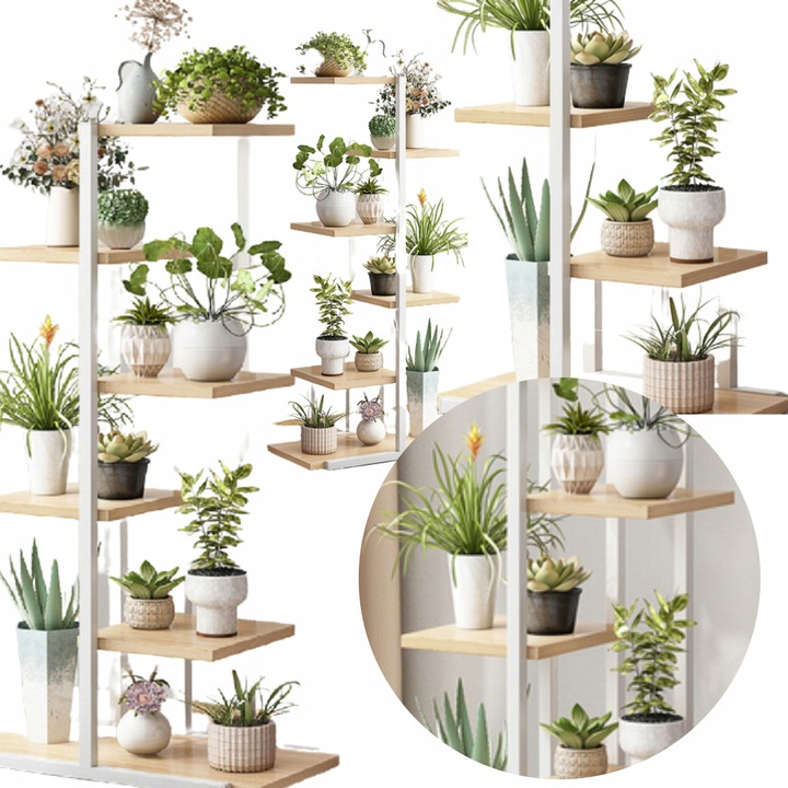 Suport pentru flori metalic, doUp, 6 etaje, alb, 113x60x20cm