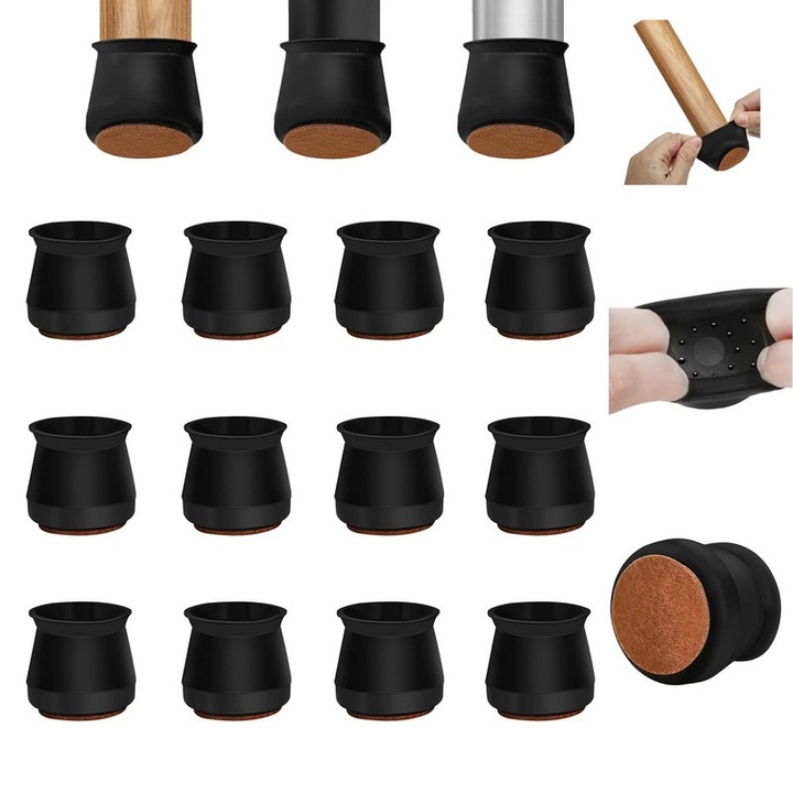 Capace de protectie pentru picioarele scaunelor, 12 buc, silicon transparent, reduc zgomotul, protejeaza podeaua