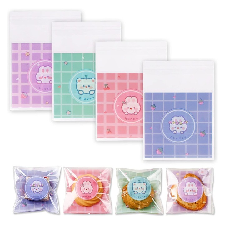 Pungi pentru prajituri, set 100 buc, plastic transparent, autoadezive