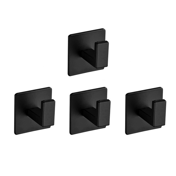 Set suporturi autoadezive din otel inoxidabil, 4 buc, negru, pentru baie, bucatarie, dormitor