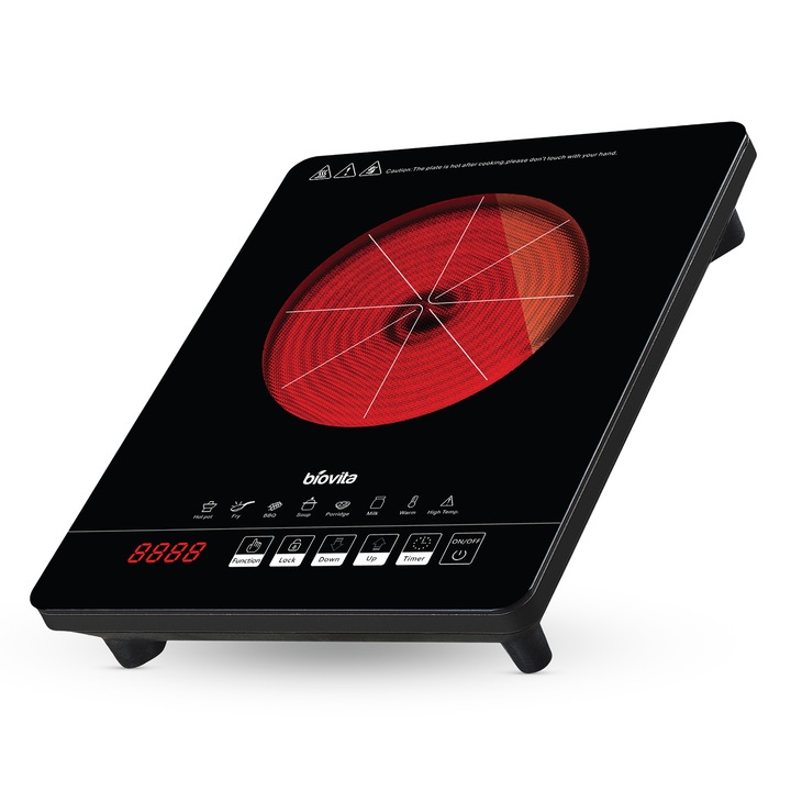 Plita Vitroceramica, Biovita VITRA, 2000W, 8 Programe, Afisaj Tactil, Timer