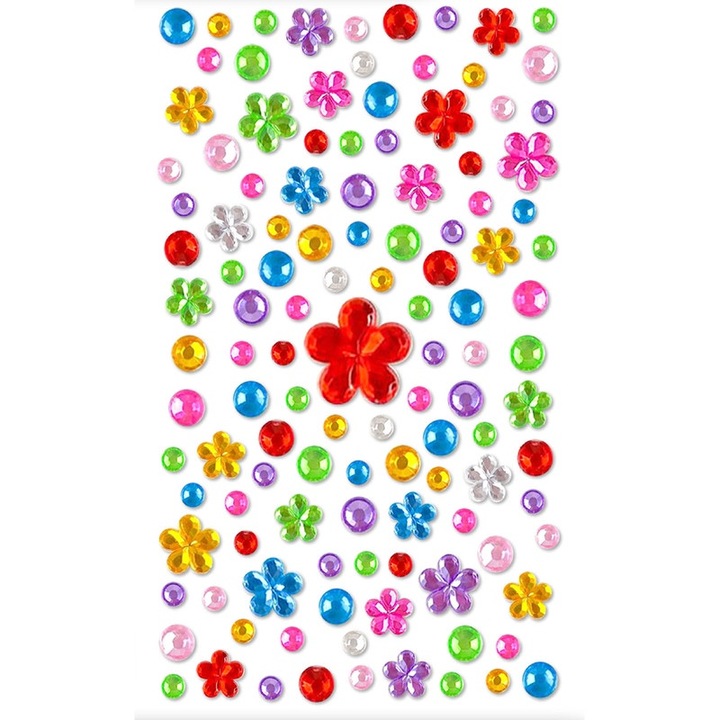 Set 5 foi autocolante cu bijuterii, 430 bucati, stea si floare, 4x6x8x10x18mm