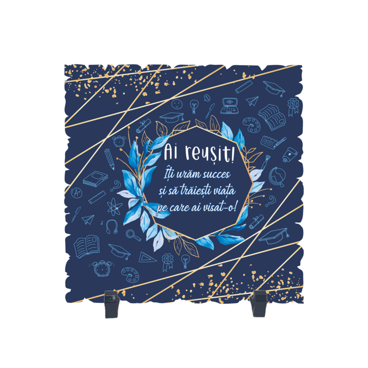 Placheta gift shop cu picioruse si mesaj ai reusit, model 1, material lemn cu print uv, dimensiuni 198x198 milimetri