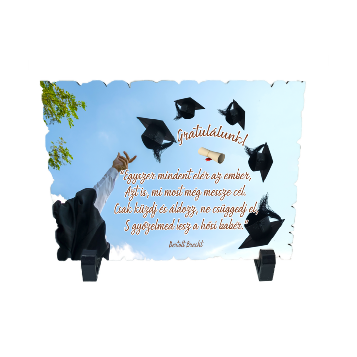 Placheta gift shop cu picioruse si mesaj gratulalunk, model 2, material lemn cu print uv, dimensiuni 198x138 milimetri