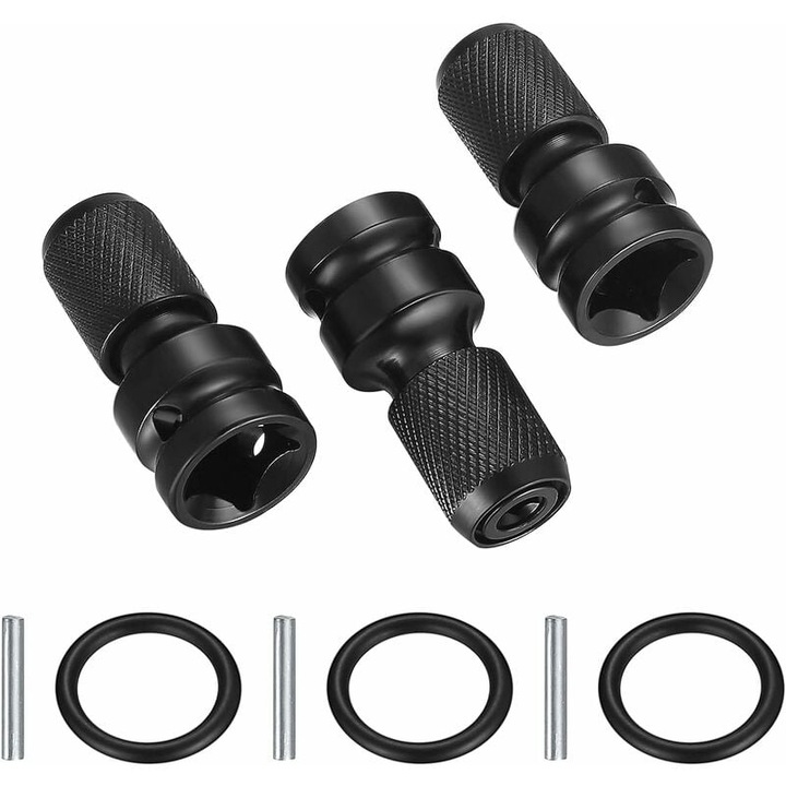 Set 3 Adaptoare 1/2 la 1/4 Hex, Accesorii pentru Cheie cu Impact, Negru