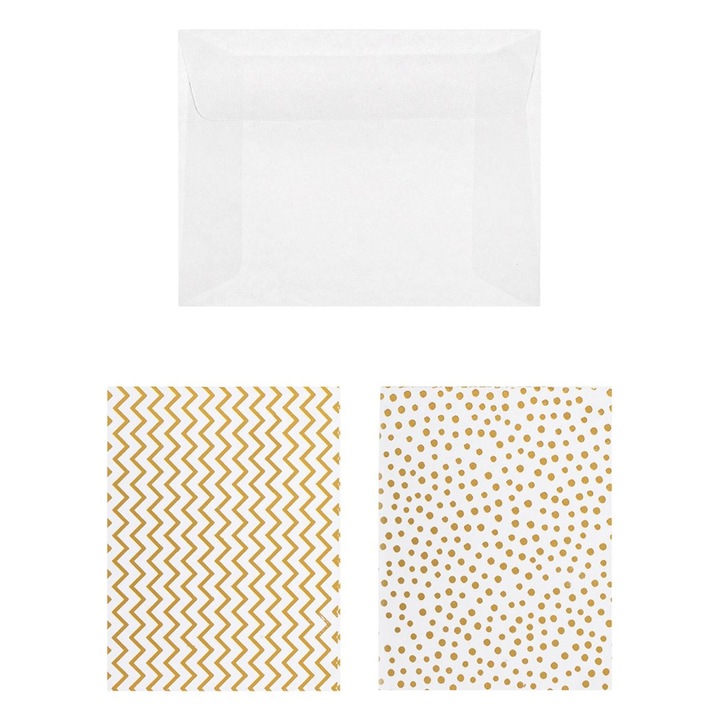 Set 20 plicuri albe de corespondenta Antbro® cu felicitari model folie cu buline si zigzag, 11 x 9 cm