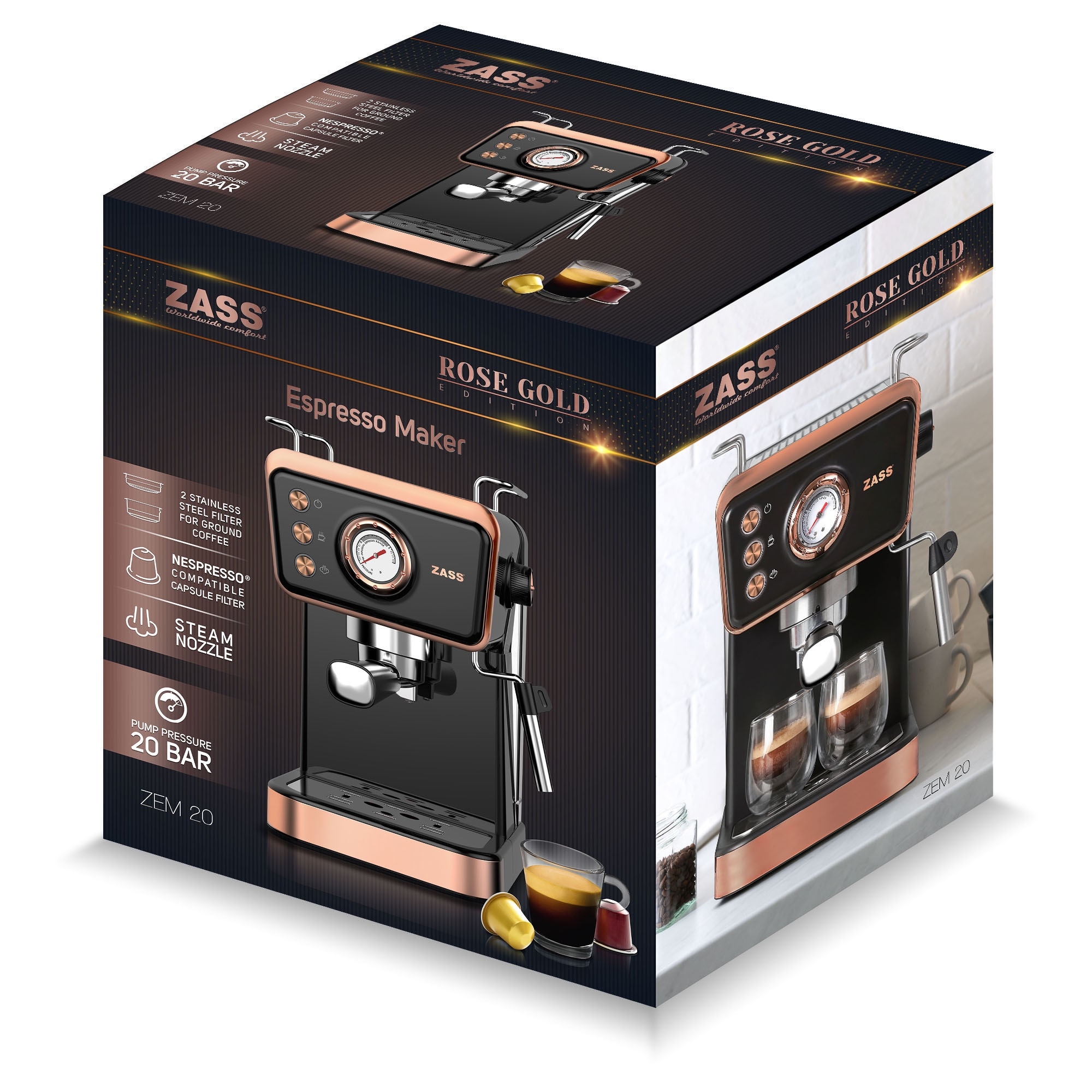 kazu sss Espressor manual Zass ZEM 20 Rose Gold, Compatibil cu