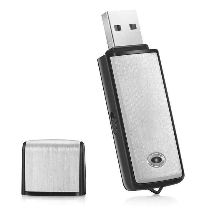 Цифров диктофон 16GB, BGHYHYHI, 6.5x2x0.7cm, 13 часа запис, черен/сребрист