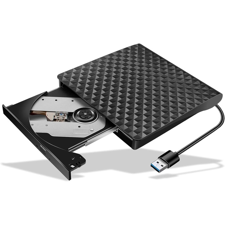 Външно DVD устройство, BGHYHYHI, USB 3.0, преносимо, поддържа DVD запис, съвместимо с лаптопи и компютри