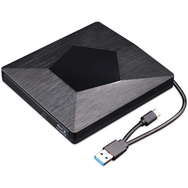 Външно Blu-Ray DVD устройство, BGHYHYHI, USB 3.0 и Type-C, 5Gbps, черно