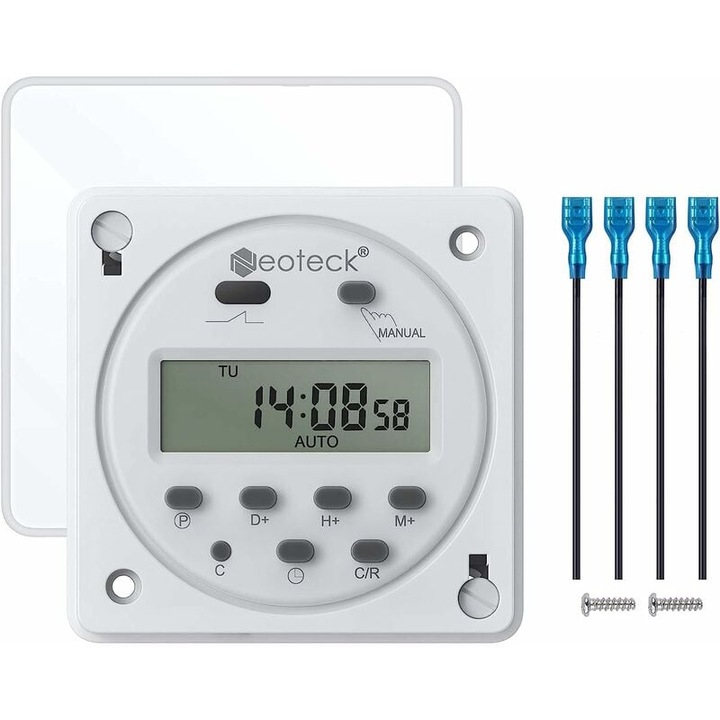 Програмируем цифров контакт, Neoteck, 12V, 16A, 16 програми, водоустойчив капак, клеми за свързване