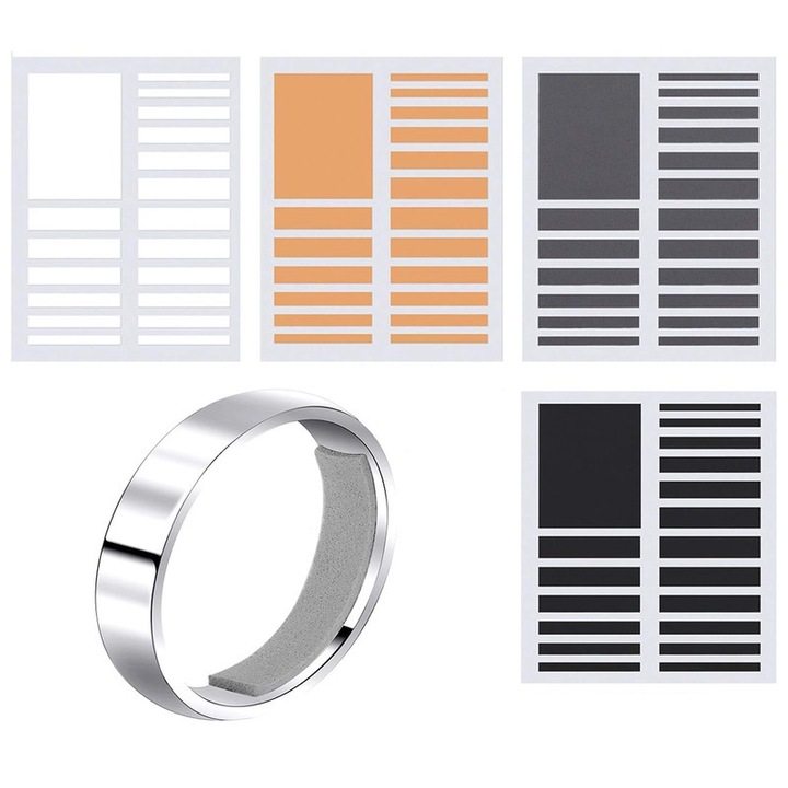 Set 4 Folii Ajustatoare Dimensiune Inel, Alb, Negru, Gri, Galben, 3x45mm