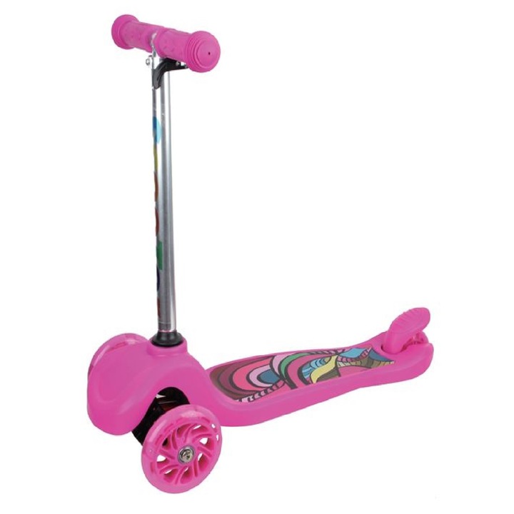 Lány roller, világító kerekekkel, rózsaszín, 50 kg-ig