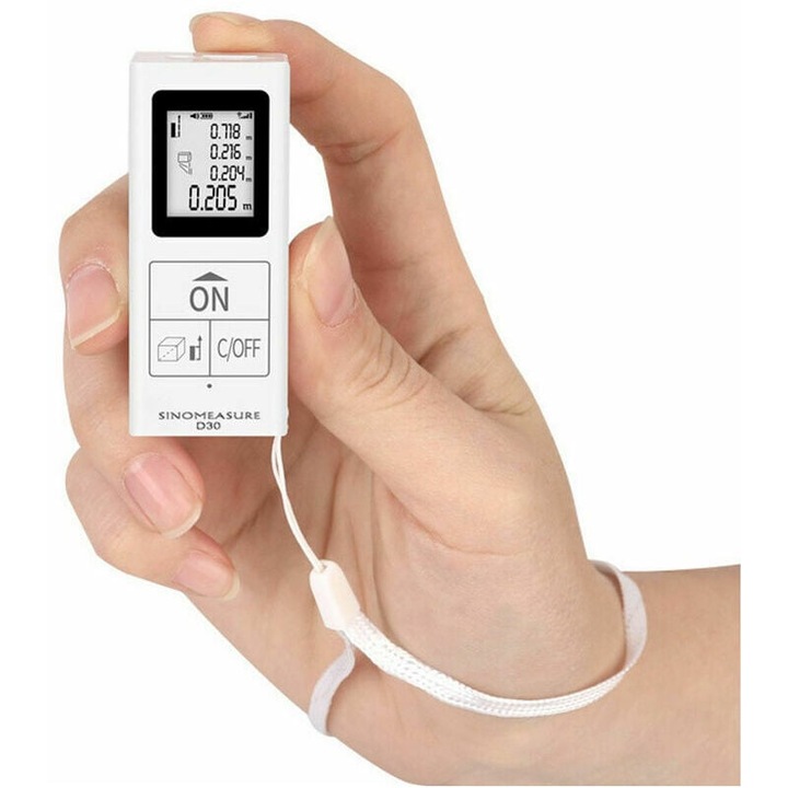 Лазерен далекомер, QttvbTna, 6x2.5x1.6cm, бял