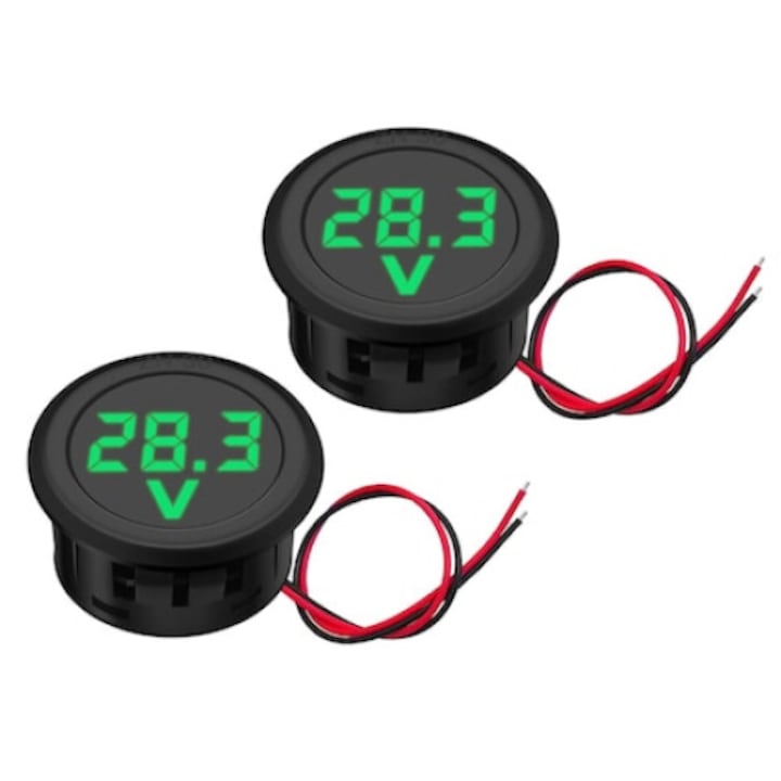 Set 2 voltmetre digitale, BGHYHYHI, DC 5-100V, Display LED verde, 33.8x30cm, Negru