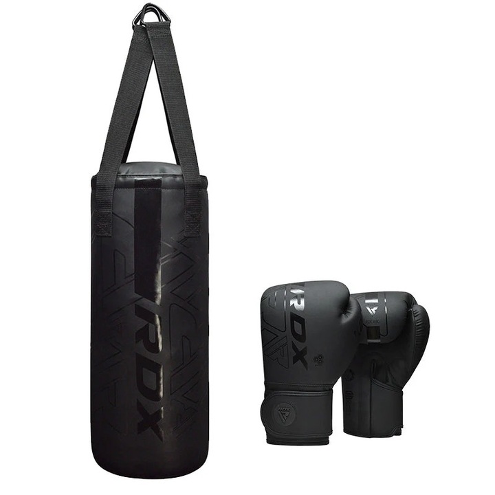 Детски боксов чувал и комплект ръкавици RDX F6 2FT KARA, 6 OZ, черен, обикновен
