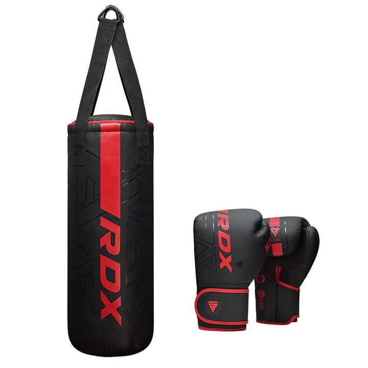 Комплект детски боксов чувал и ръкавици 6 OZ RDX F6 2FT KARA, Червени, обикновени