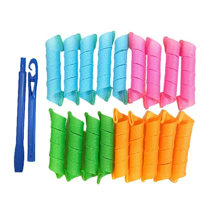 Set 18 bigudiuri spirala, fara caldura, eBA®, multicolore, 15-25 cm
