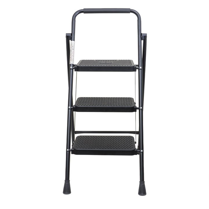 Метална стълба с 3 широки стъпала, сгъваема черна Z-TOOLS / ZTS 8087