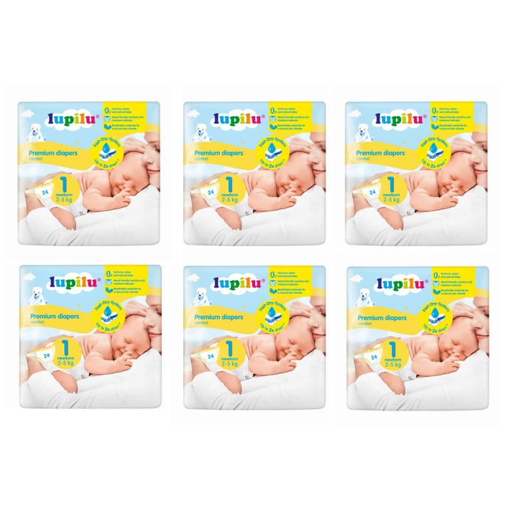 Пелени Lupilu Mega Pack, 2-5 кг, размер 1, бързосъхнещи 144 бр.