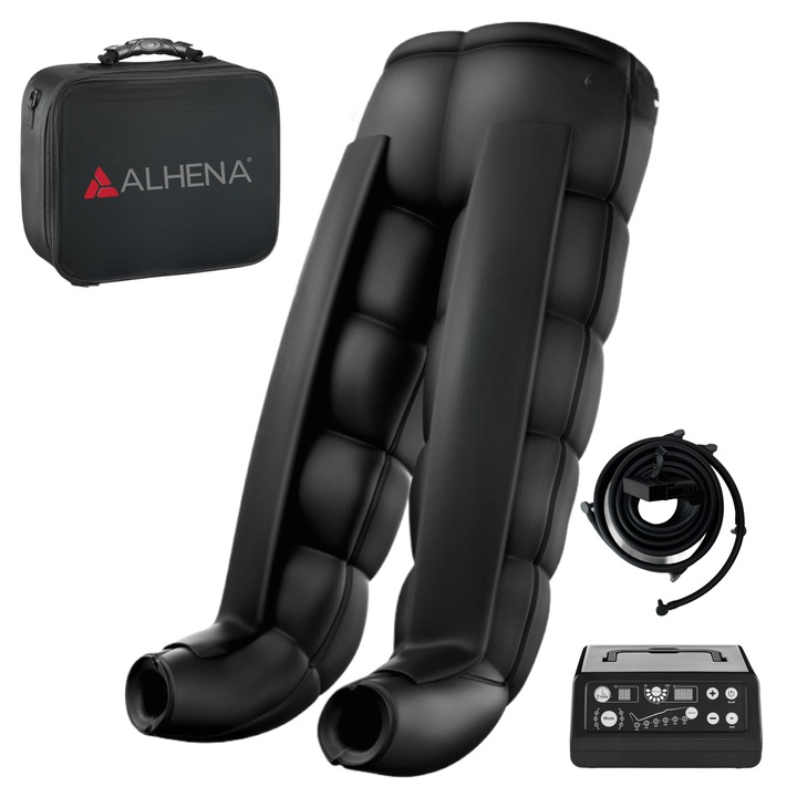 Aparat Presoterapie Profesional, Alhena® M-PRO 3001, Aparat Drenaj Limfatic Si Masaj Terapeutic, 2 X 6 Camere Compresie Aer, 6 Programe De Tratament, Presiune Reglabila 30-250 mmHg, Terapie Pentru Recuperare Medicala Si Refacere Musculara, Marime XL
