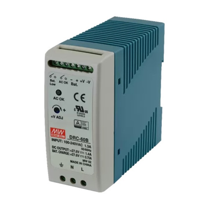 Sursa de alimentare in comutatie, 27.6V / 1.4A + 0.75A, sina DIN, backup - MEAN WELL DRC-60B