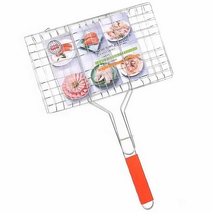 Скара за риба и месо, Flippy, използваема повърхност 32x19 см, неръждаема стомана, с дръжка, преносима, сребриста