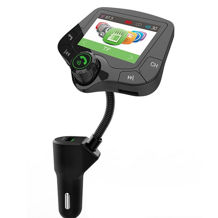 4 az 1-ben Bluetooth FM adó, TNEAYWHE, 2.0'' LCD kijelző, hangasszisztens funkció, gyors töltés, minden okostelefonhoz és audiolejátszóhoz