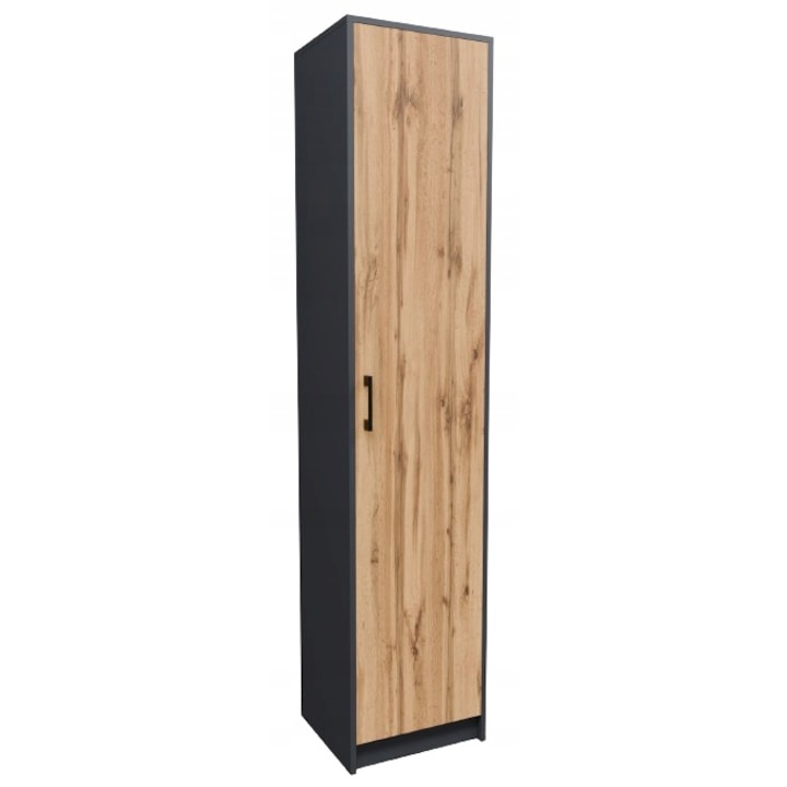 Dulap De Birou, MATKAM, Julia, 39x35x180 cm, 4 Rafturi, 1 Usa, Mat, PAL, Stejar wotan/Gri inchis