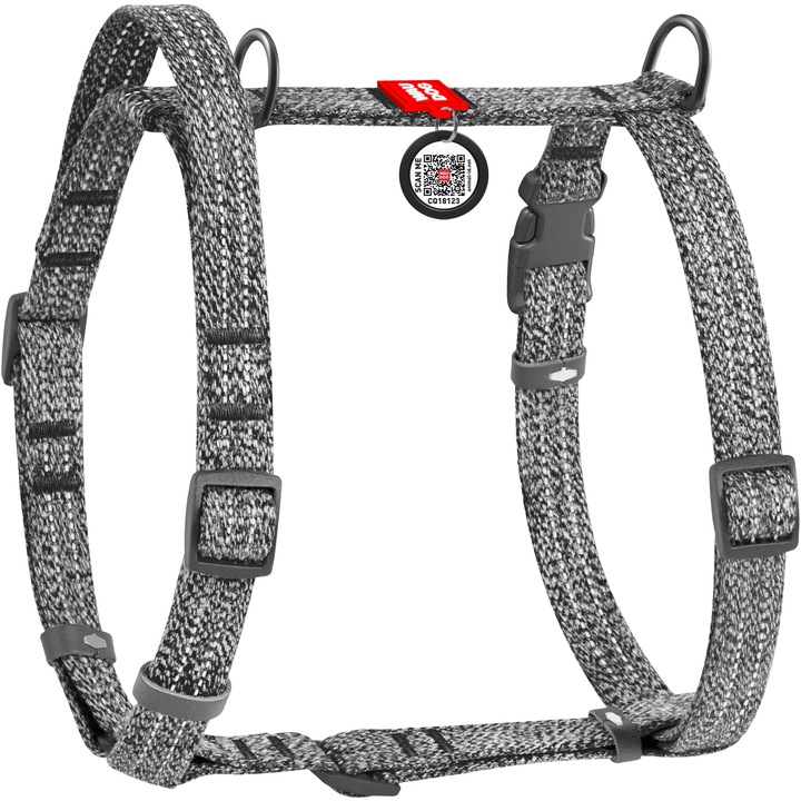 Ham pentru caini, WAUDOG Re-cotton, cu maner, bumbac reciclat, in forma de H, reflectorizant, cu pasaport QR, gri, S