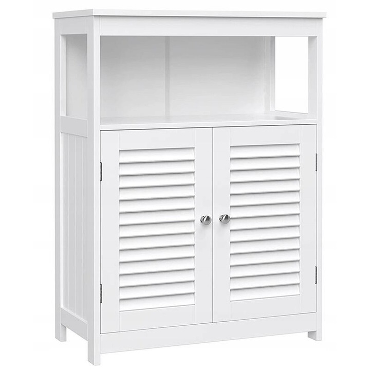 Dulap Baie, MATKAM, 60x30x80 cm, Spatiu depozitare, 2 Rafturi, 2 Usi, De sine statator, Mat, MDF, Alb