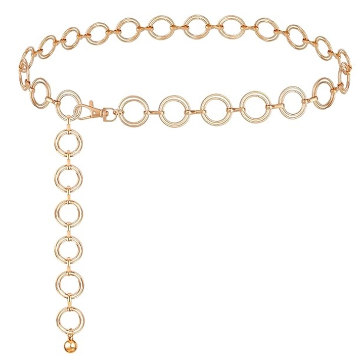 Női láncöv, egyszerű dizájn, fém, 105 cm, arany