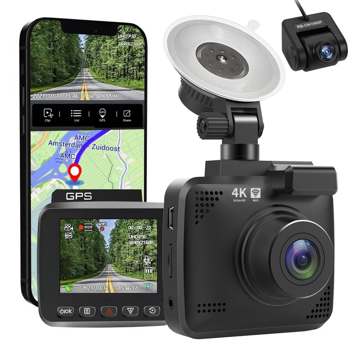 4K Rove R2-4k autós kamera, WiFi, GPS, 150°-os nagylátószögű, éjszakai látószög, 2,4"-os LCD