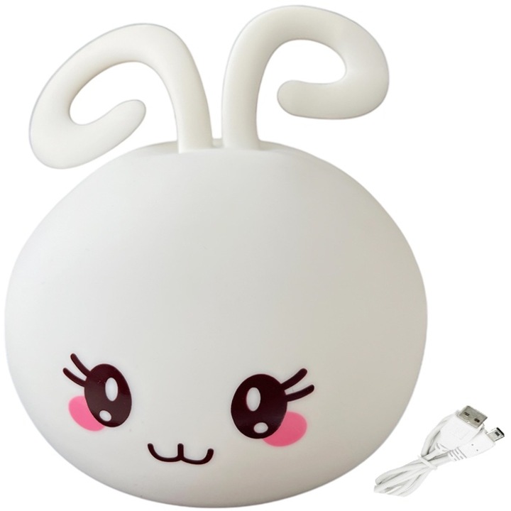 Lampa de Veghe Iepuras din Silicon BPA-free, Cu touch-control Reincarcabila USB, Schimbare in 7 culori LED, cu Carcasa Lavabila si Detasabila AK5766