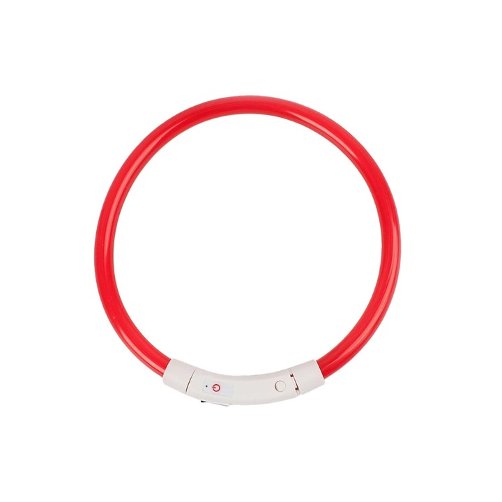LED nyakörv közepes termetű kutyáknak SafeDoggo Doty®, M-es méret, 50 cm, USB tartozék, állítható, 3 féle világítás, Be/KI gomb, piros