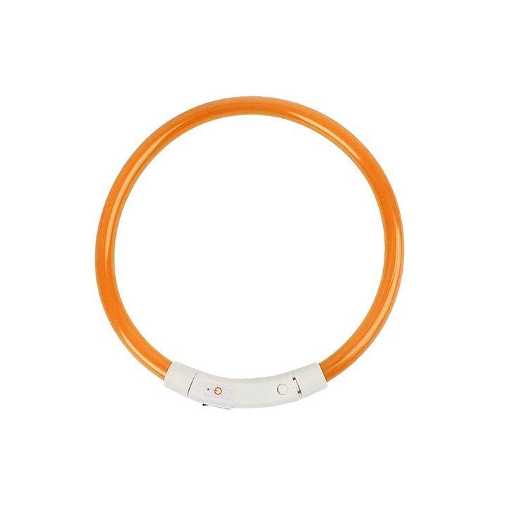 SafeDoggo Doty® LED nyakörv közepes méretű kutyáknak, M-es méret, 50 cm, USB-vel, állítható, 3 féle világítás, Be/KI gomb, narancs