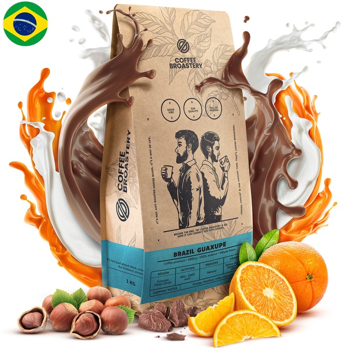 Кафе на зърна, Coffee Broastery Brazil Guaxupe Premium, Арабика, Прясно изпечено, 1 кг