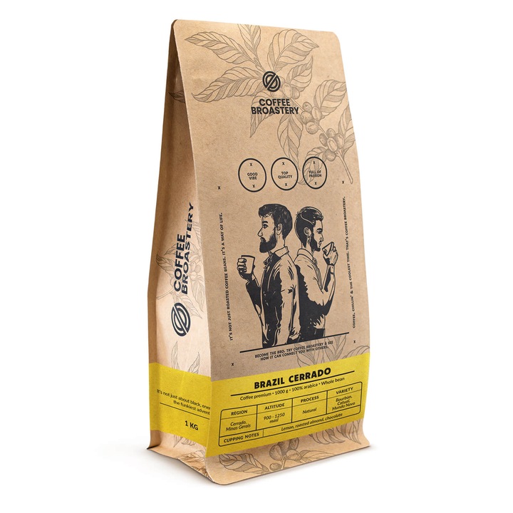 Кафе на зърна, Coffee Broastery Brazil Cerrado Premium, Арабика, Силно, Прясно изпечено, 1 кг