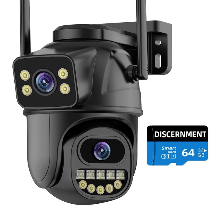 Двойна камера за наблюдение, DISCERNMENT, 360°, Ultra HD, IP66, въртяща се, черно-бяла