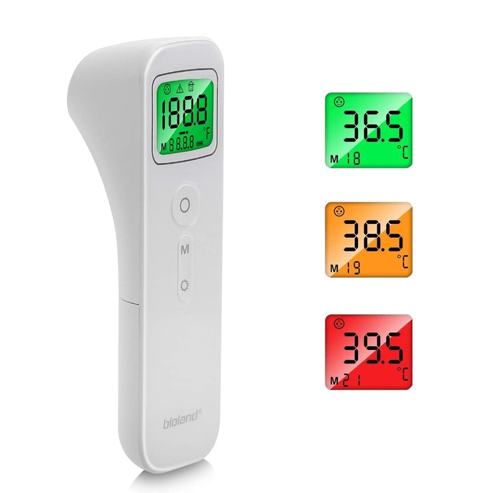 Érintésmentes digitális hőmérő, LCD kijelző, ergonomikus, fehér, 14.5x7.2x3.8cm