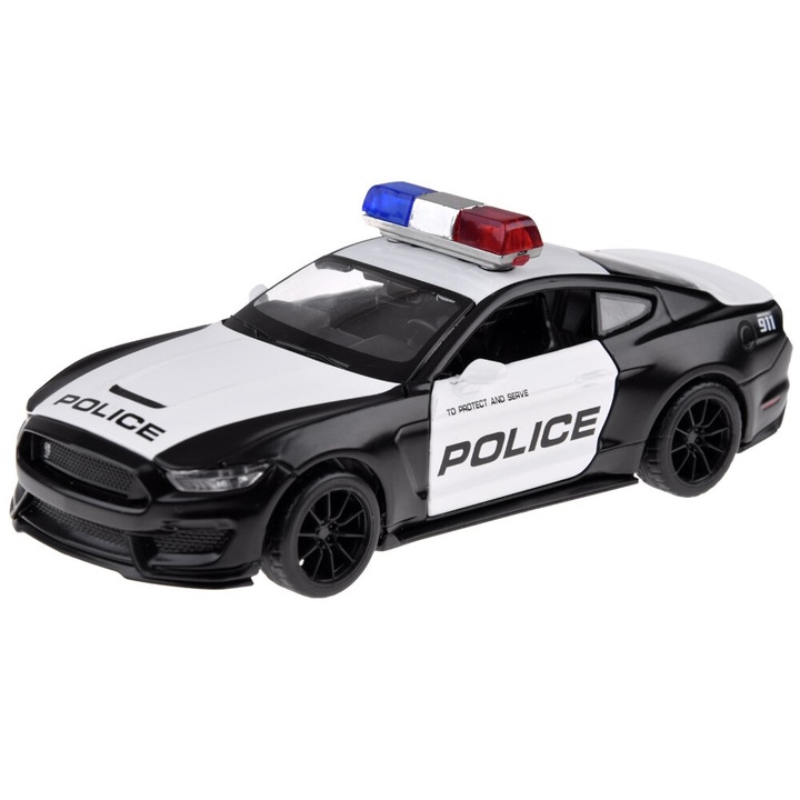Masinuta metalica pentru copii, Ford Shelby GT350, Police, cu lumini si sunete, 15 cm, Jokomisiada, ZA4610