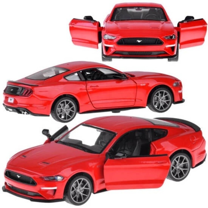 Masinuta metalica de colectie, pentru copii, Ford Mustang GT 2018, 1:34, cu sunete, lumini, Rosie, ZA4616